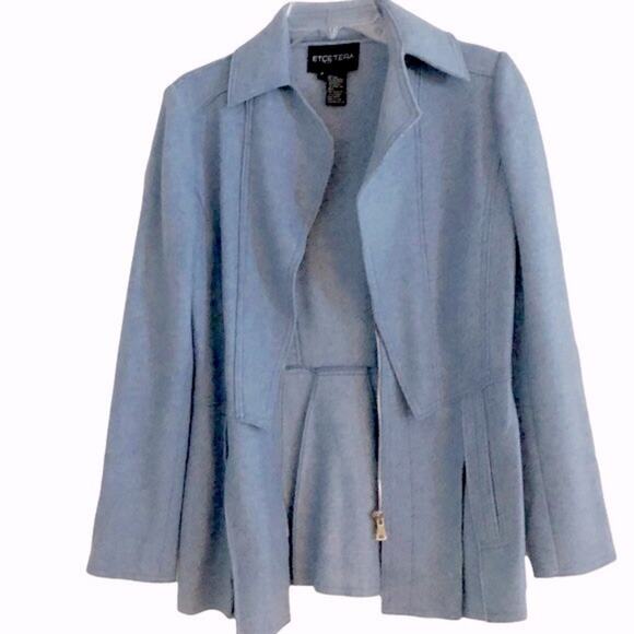 ETCETERA size 8 Wool Blend Blue Zip Front Statement Blazer Jacket Pea Coat - Picture 1 of 14